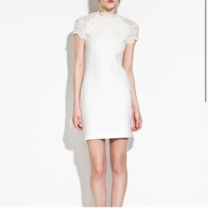 NWT ZARA TRAFALUC COLLECTION LACED BACK MINI DRESS in white. Size: Medium